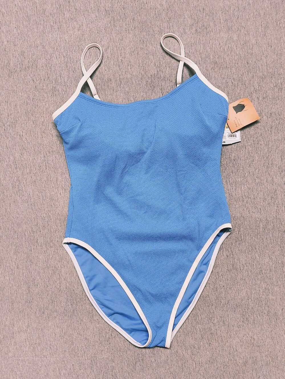 Shade & Shore Women’s Textured Contrast‑Binding One‑Piece Swimsuit – Blue/White